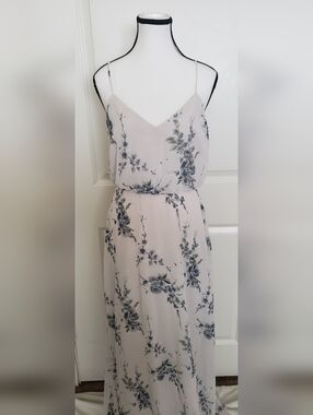 Vow'd Ivory Dust Mint Spaghetti Strap Fully Lined Sheer Floral Print Maxi Dress